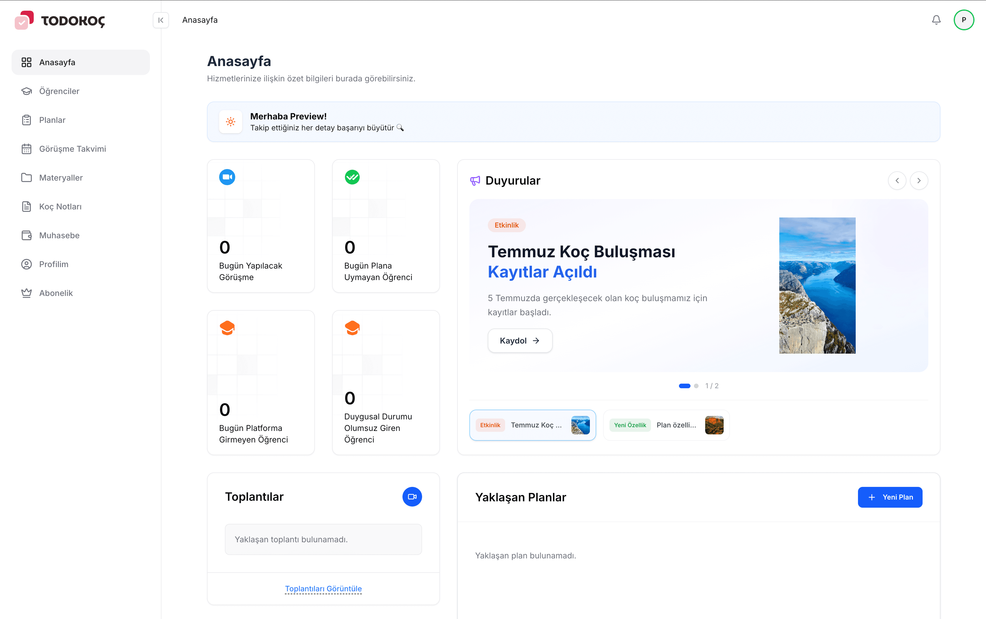TodoKoç Dashboard